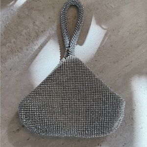 Jessica McClintock Silver Rhinestone Mesh Wristlet Evening Bag